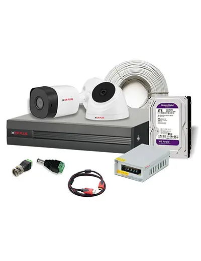 CP Plus 2.4MP 1 Night Vision Outdoor Bullet Camera, 1 Indoor Dome Camera & 4 Channel DVR Kit with Accessories