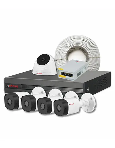 CP Plus 2.4MP 4 Bullet Cameras, 1 Dome Cameras & 8 Channel DVR Kit with Accessories 