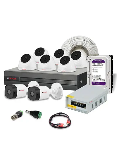 CP Plus 2.4MP 6 Dome Cameras, 2 Bullet Cameras & 8 Channel DVR Kit with Accessories