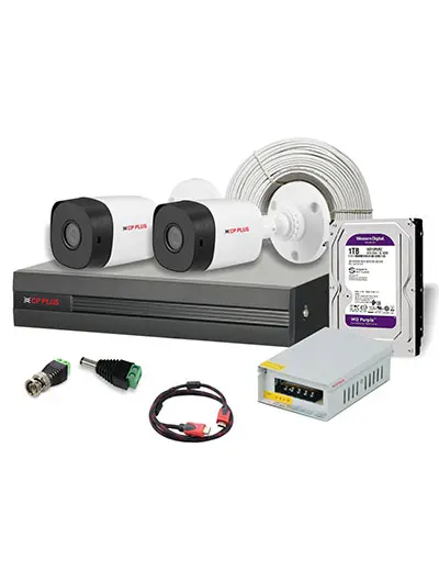 CP Plus 2.4MP 2 Night Vision Outdoor Bullet Camera & 4 Channel DVR Kit with Accessories