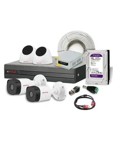 CP Plus 2.4MP 2 Night Vision Outdoor Bullet Camera, 2 Indoor Dome Camera & 4 Channel DVR Kit with Accessories
