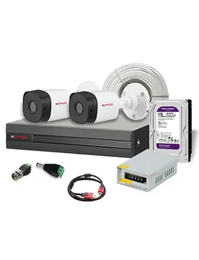 CP Plus 2.4MP 2 Night Vision Outdoor Bullet Camera & 4 Channel DVR Kit with Accessories